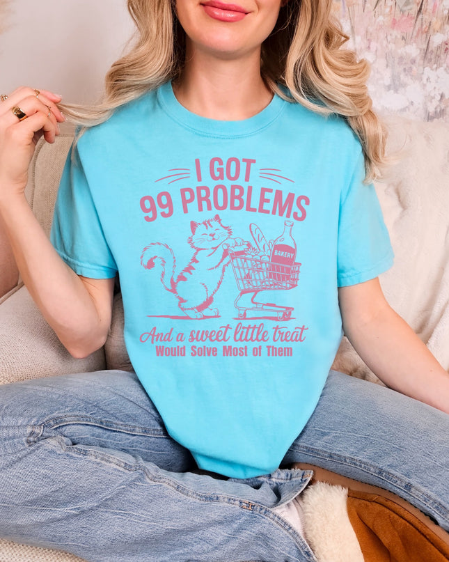 Funny Cat Graphic Tee – “99 Problems” Comfort Colors Shirt | Multiple Colors | Oversized Fit