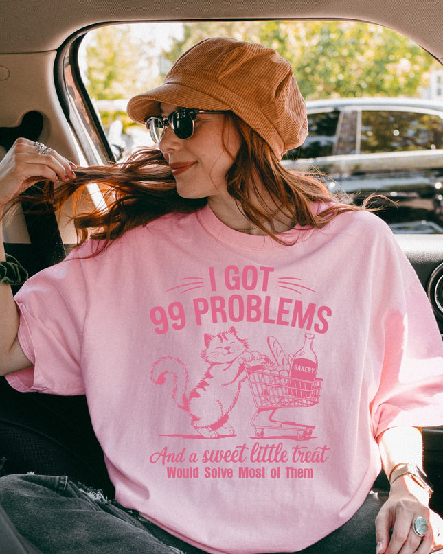 Funny Cat Graphic Tee – “99 Problems” Comfort Colors Shirt | Multiple Colors | Oversized Fit