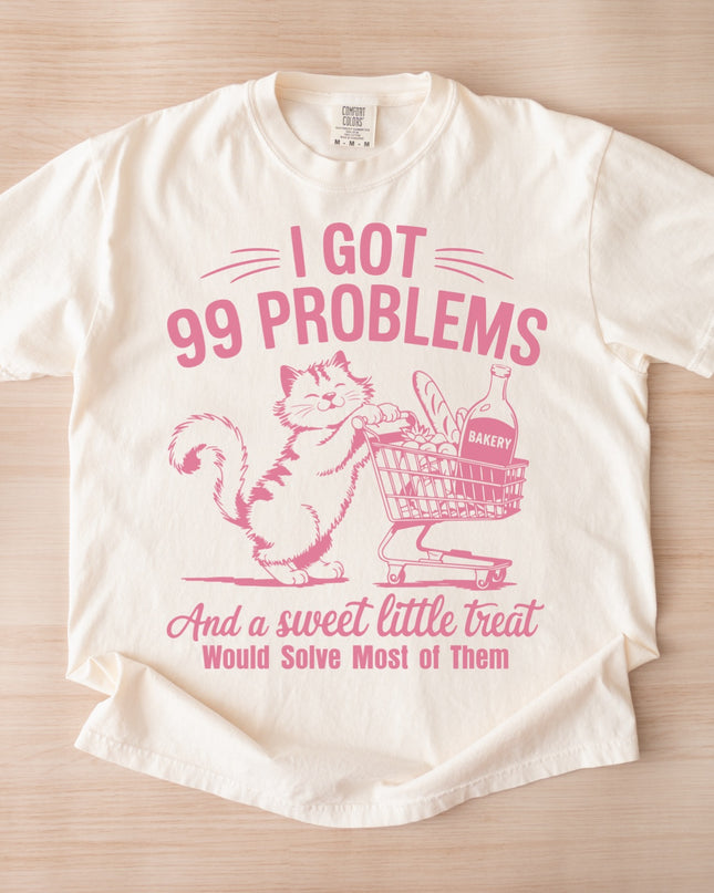 Funny Cat Graphic Tee – “99 Problems” Comfort Colors Shirt | Multiple Colors | Oversized Fit