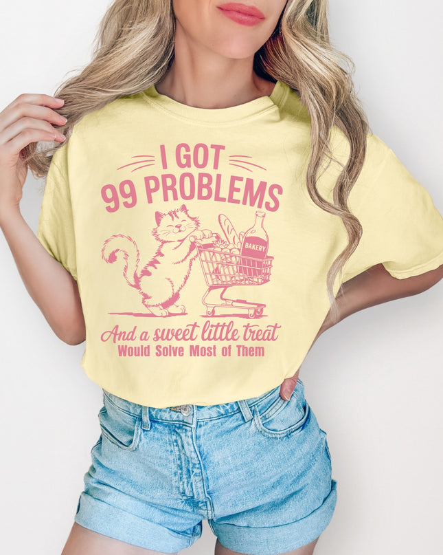 Funny Cat Graphic Tee – “99 Problems” Comfort Colors Shirt | Multiple Colors | Oversized Fit