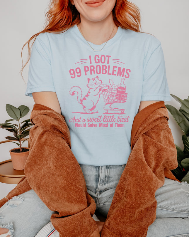 Funny Cat Graphic Tee – “99 Problems” Comfort Colors Shirt | Multiple Colors | Oversized Fit