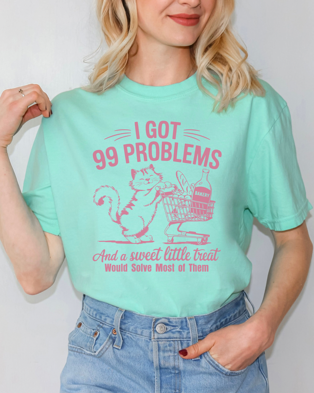 Funny Cat Graphic Tee – “99 Problems” Comfort Colors Shirt | Multiple Colors | Oversized Fit
