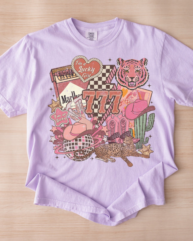 Lucky Girl Western Graphic Tee – 777 Cowgirl Vintage Shirt | Multiple Colors | Oversized Fit