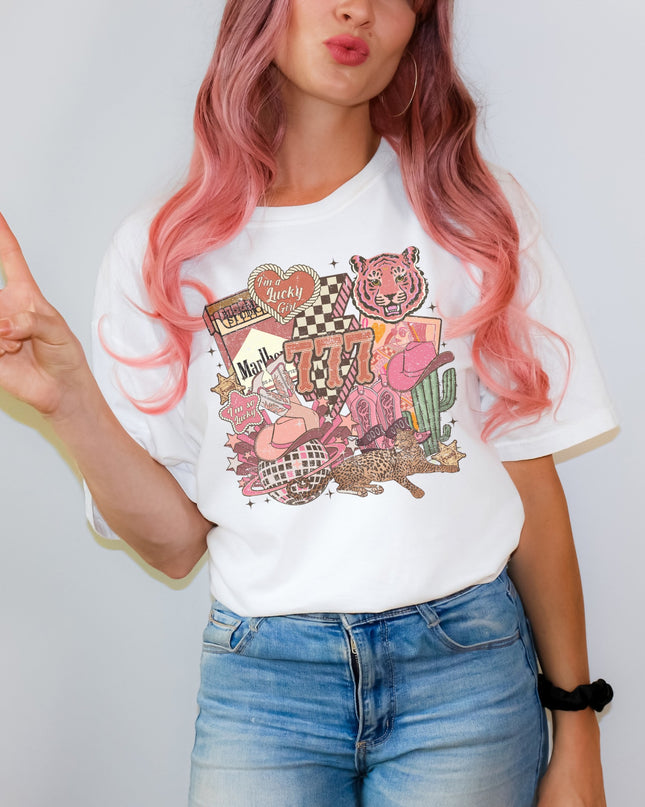 Lucky Girl Western Graphic Tee – 777 Cowgirl Vintage Shirt | Multiple Colors | Oversized Fit