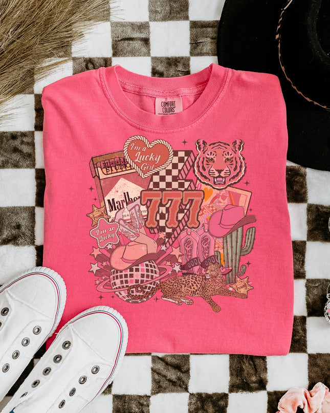 Lucky Girl Western Graphic Tee – 777 Cowgirl Vintage Shirt | Multiple Colors | Oversized Fit