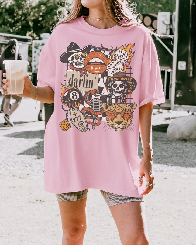 Western Graphic Tee – Darlin’ Rebel Vintage Rock Shirt | Edgy Cowgirl Style | Multiple Colors | Oversized Fit