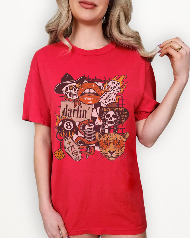 Western Graphic Tee – Darlin’ Rebel Vintage Rock Shirt | Edgy Cowgirl Style | Multiple Colors | Oversized Fit