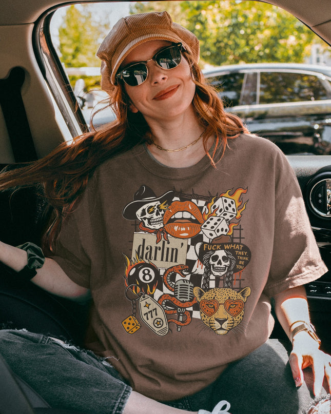 Western Graphic Tee – Darlin’ Rebel Vintage Rock Shirt | Edgy Cowgirl Style | Multiple Colors | Oversized Fit