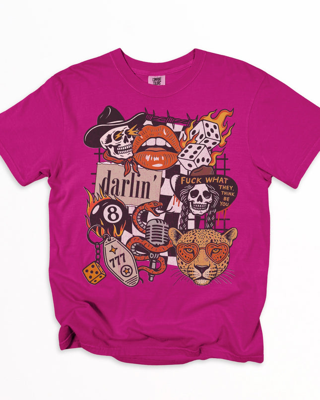 Western Graphic Tee – Darlin’ Rebel Vintage Rock Shirt | Edgy Cowgirl Style | Multiple Colors | Oversized Fit