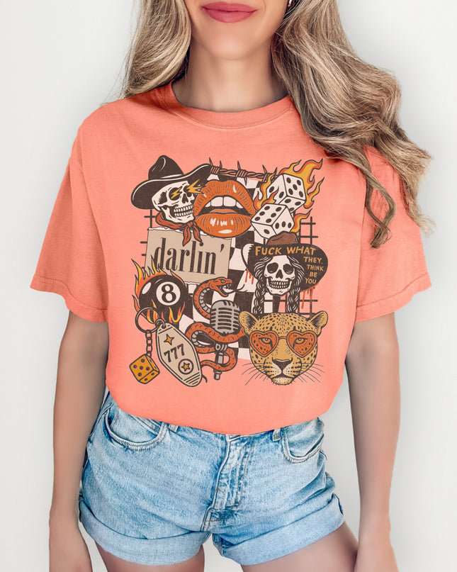 Western Graphic Tee – Darlin’ Rebel Vintage Rock Shirt | Edgy Cowgirl Style | Multiple Colors | Oversized Fit