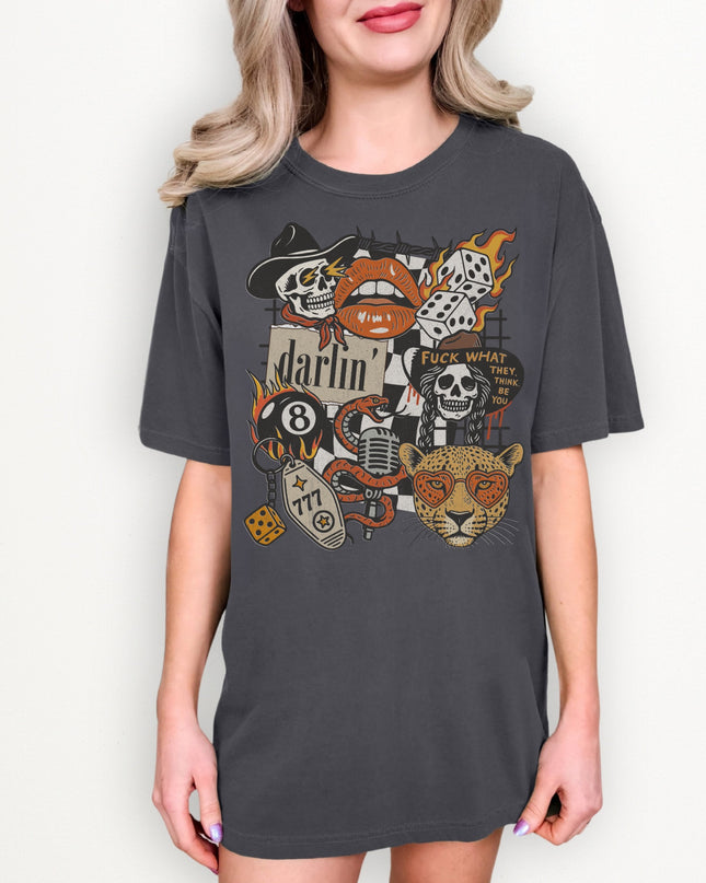 Western Graphic Tee – Darlin’ Rebel Vintage Rock Shirt | Edgy Cowgirl Style | Multiple Colors | Oversized Fit