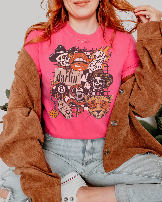 Western Graphic Tee – Darlin’ Rebel Vintage Rock Shirt | Edgy Cowgirl Style | Multiple Colors | Oversized Fit