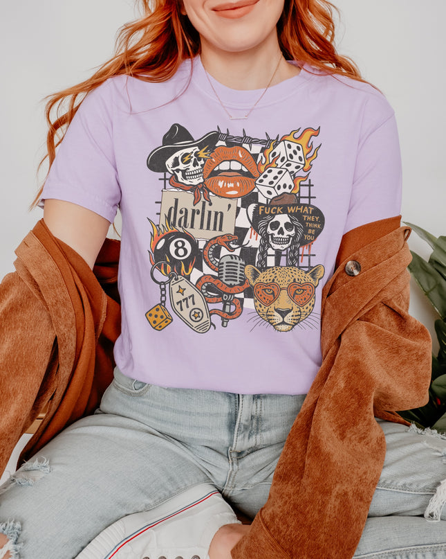 Western Graphic Tee – Darlin’ Rebel Vintage Rock Shirt | Edgy Cowgirl Style | Multiple Colors | Oversized Fit