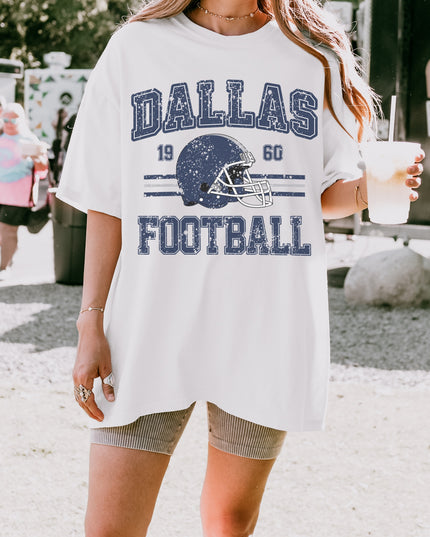 Dallas Football Graphic Tee – Vintage Distressed Unisex T-Shirt (White Only)