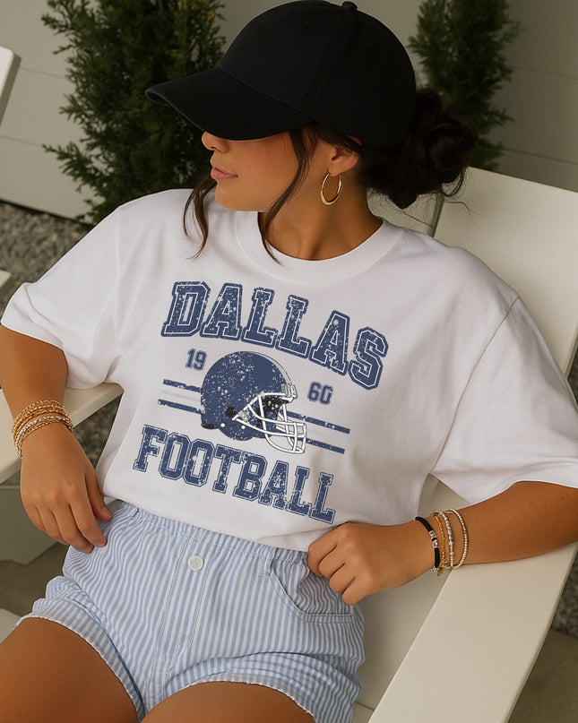 Dallas Football Graphic Tee – Vintage Distressed Unisex T-Shirt (White Only)