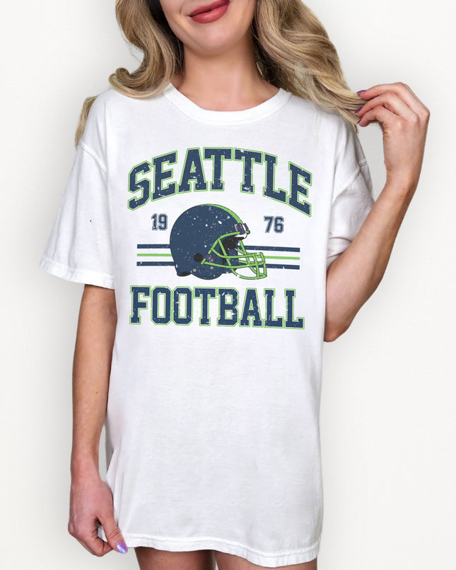 Seattle Football Vintage Graphic Tee – White Oversized Game Day Shirt