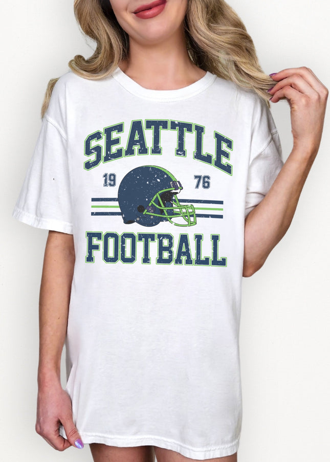 Seattle Football Vintage Graphic Tee – White Oversized Game Day Shirt