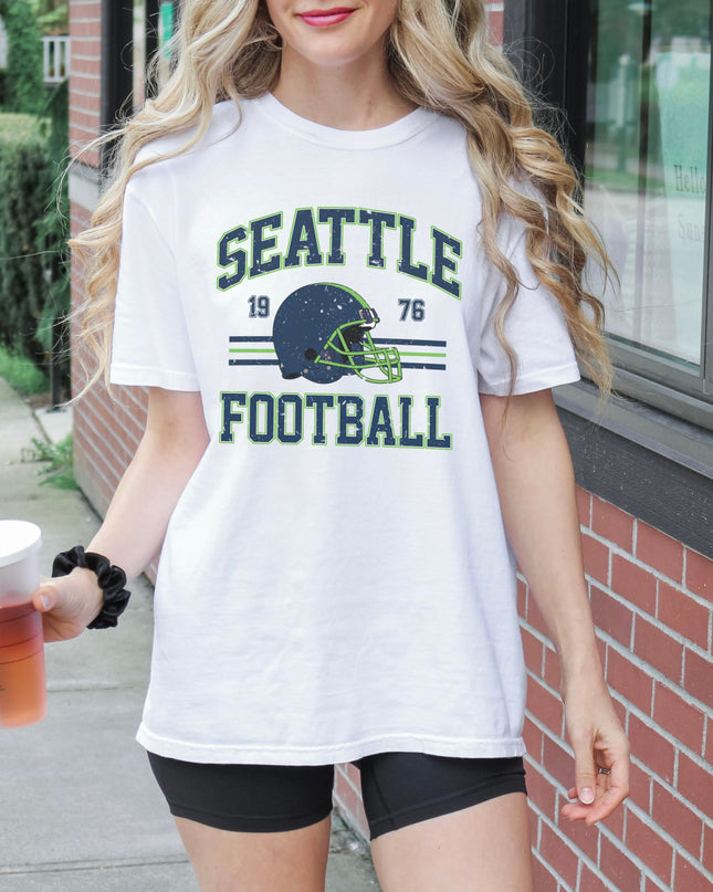 Seattle Football Vintage Graphic Tee – White Oversized Game Day Shirt