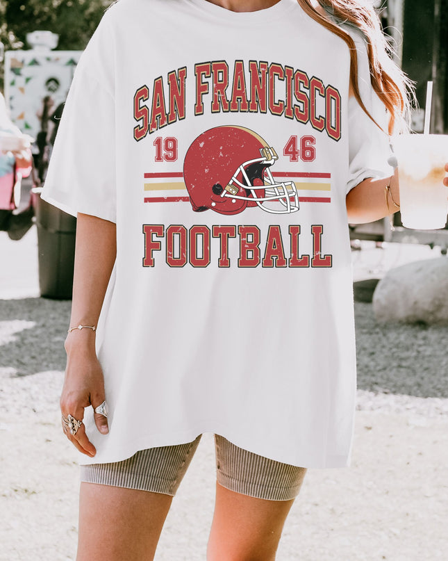San Francisco Football Vintage Graphic Tee – White Oversized Game Day Shirt