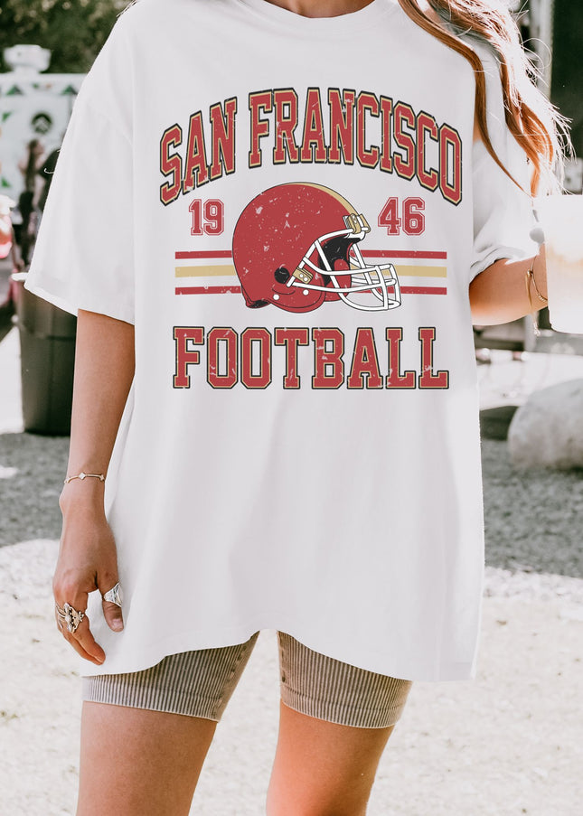San Francisco Football Vintage Graphic Tee – White Oversized Game Day Shirt