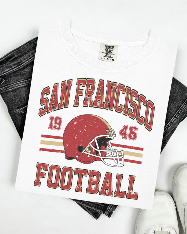 San Francisco Football Vintage Graphic Tee – White Oversized Game Day Shirt