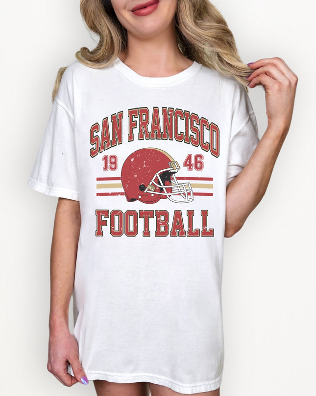 San Francisco Football Vintage Graphic Tee – White Oversized Game Day Shirt