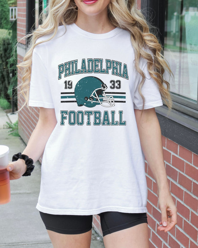 Philadelphia Football Graphic Tee – White Oversized Vintage T-Shirt