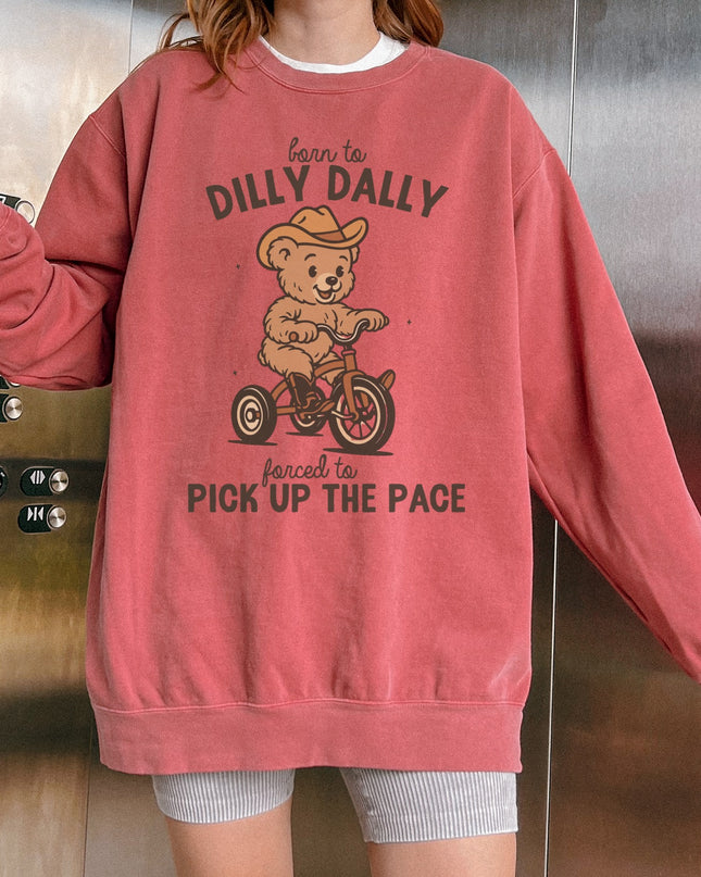 Born to Dilly Dally Sweatshirt – Cute Cowboy Bear Graphic Cozy Crewneck