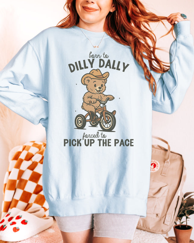 Born to Dilly Dally Sweatshirt – Cute Cowboy Bear Graphic Cozy Crewneck