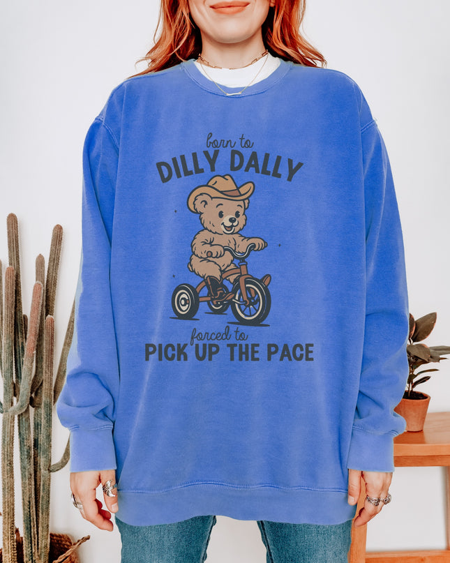 Born to Dilly Dally Sweatshirt – Cute Cowboy Bear Graphic Cozy Crewneck