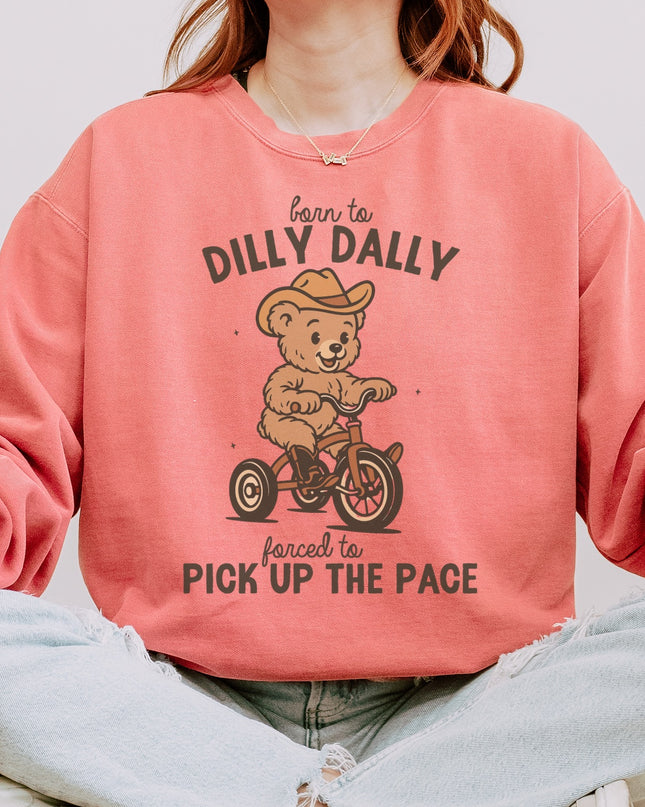 Born to Dilly Dally Sweatshirt – Cute Cowboy Bear Graphic Cozy Crewneck
