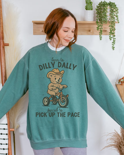 Born to Dilly Dally Sweatshirt – Cute Cowboy Bear Graphic Cozy Crewneck