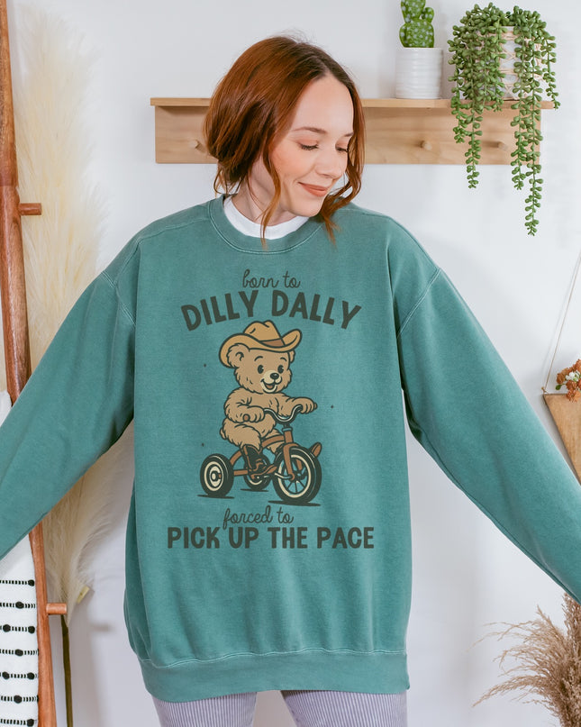 Born to Dilly Dally Sweatshirt – Cute Cowboy Bear Graphic Cozy Crewneck