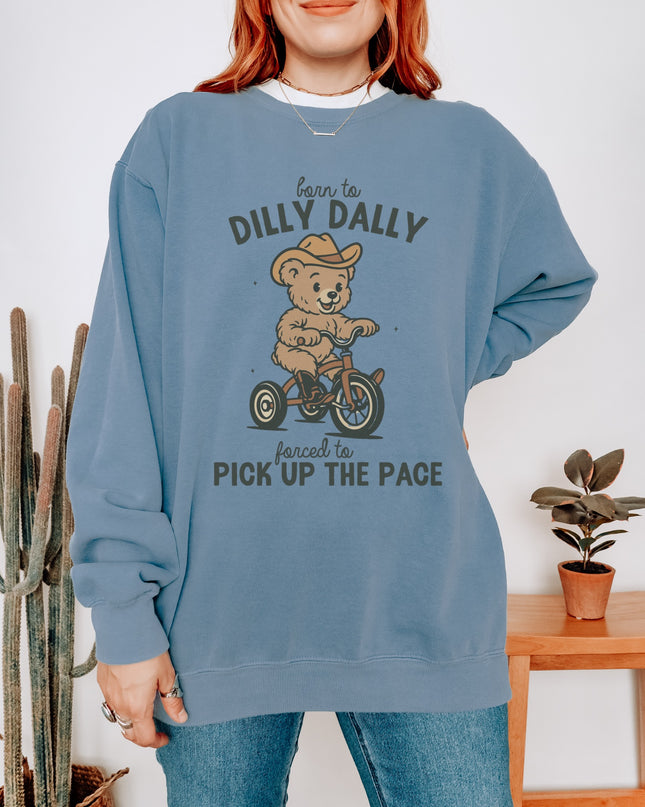 Born to Dilly Dally Sweatshirt – Cute Cowboy Bear Graphic Cozy Crewneck