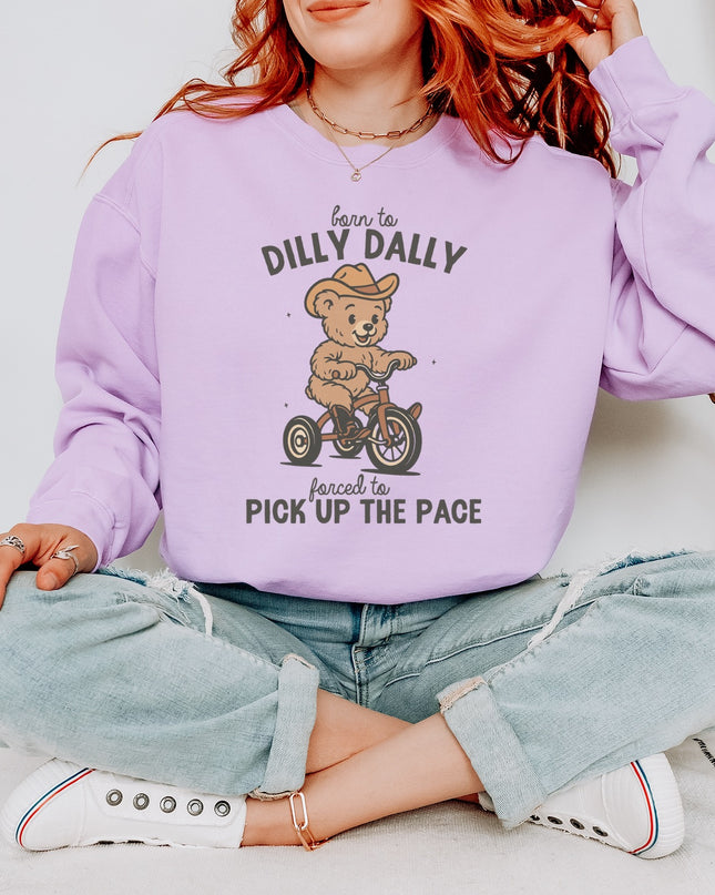 Born to Dilly Dally Sweatshirt – Cute Cowboy Bear Graphic Cozy Crewneck