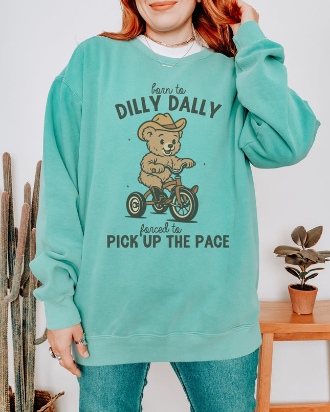 Born to Dilly Dally Sweatshirt – Cute Cowboy Bear Graphic Cozy Crewneck