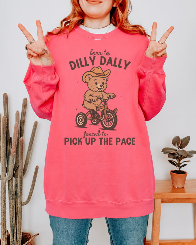 Born to Dilly Dally Sweatshirt – Cute Cowboy Bear Graphic Cozy Crewneck