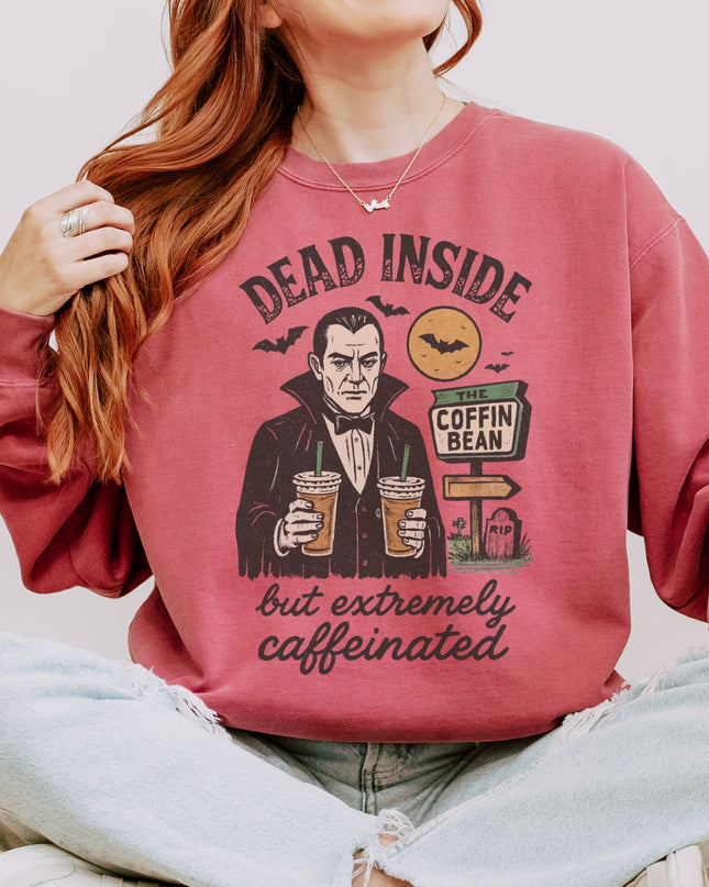Dead Inside But Extremely Caffeinated Halloween Sweatshirt – Funny Vampire Coffee Crewneck