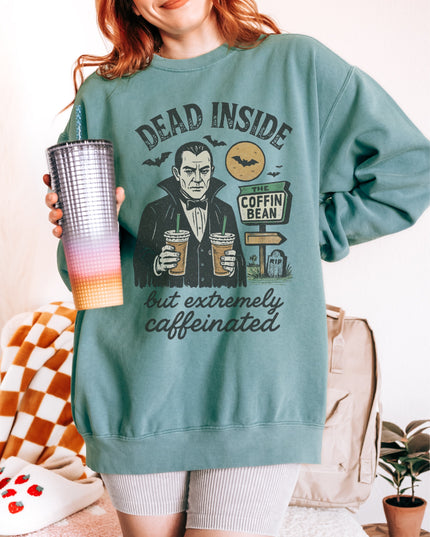 Dead Inside But Extremely Caffeinated Halloween Sweatshirt – Funny Vampire Coffee Crewneck
