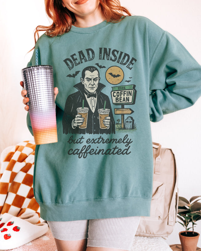 Dead Inside But Extremely Caffeinated Halloween Sweatshirt – Funny Vampire Coffee Crewneck
