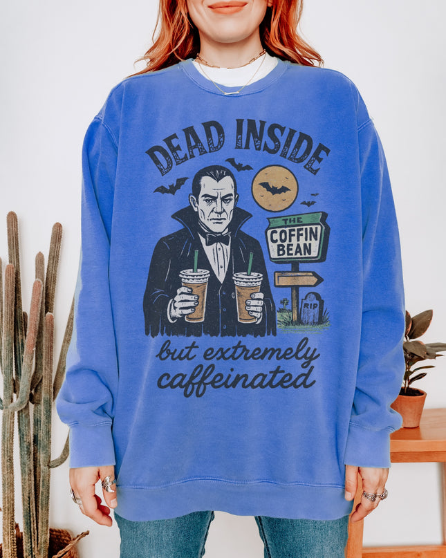 Dead Inside But Extremely Caffeinated Halloween Sweatshirt – Funny Vampire Coffee Crewneck