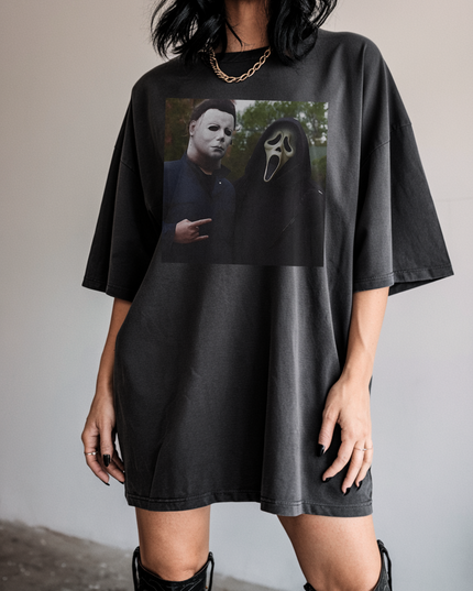 Oversized Horror Graphic Tee | Michael Myers & Ghostface | Size Up 2