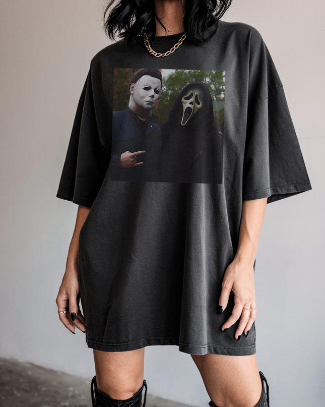 Oversized Horror Graphic Tee | Michael Myers & Ghostface | Size Up 2