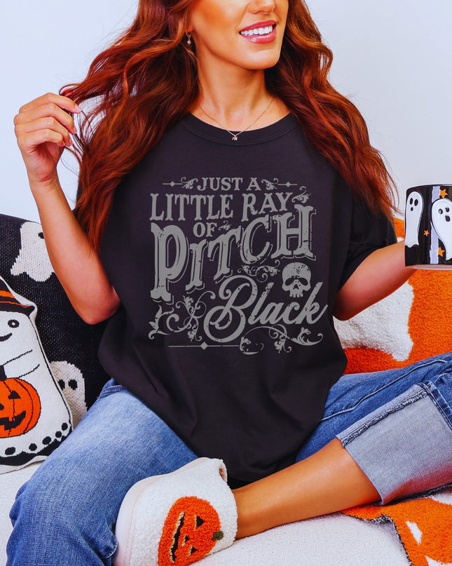 Just a Little Ray of Pitch Black Halloween Shirt – Funny Spooky Graphic Tee for Women