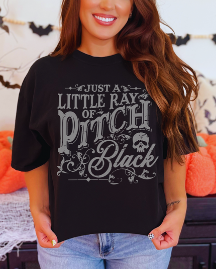Just a Little Ray of Pitch Black Halloween Shirt – Funny Spooky Graphic Tee for Women