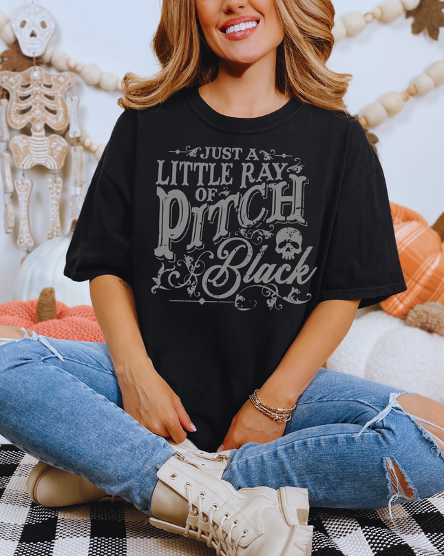 Just a Little Ray of Pitch Black Halloween Shirt – Funny Spooky Graphic Tee for Women