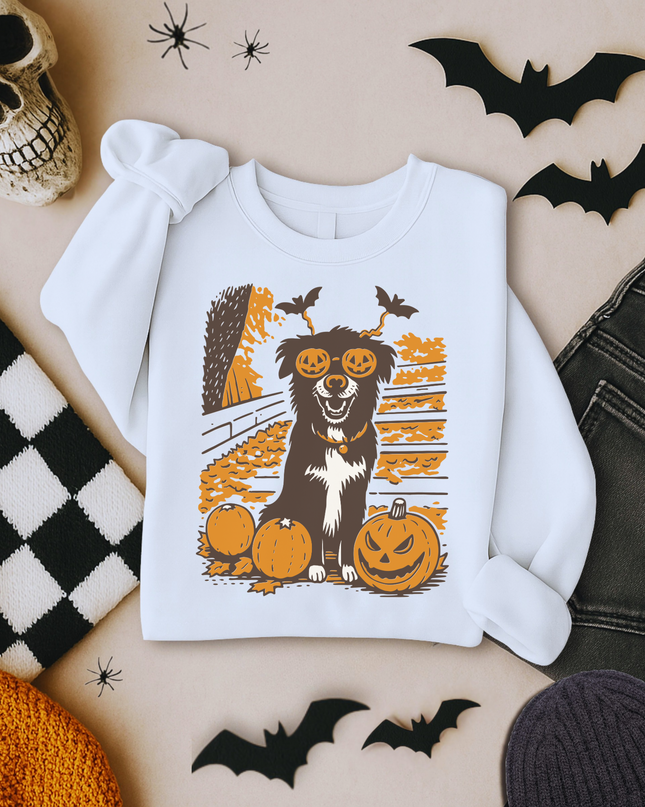 Halloween Themed Unisex Sweatshirt, Cozy Fall Apparel, Dog Lover Gift, Pumpkin Decor, Casual Fall Fashion, Spooky Season Sweatshirt