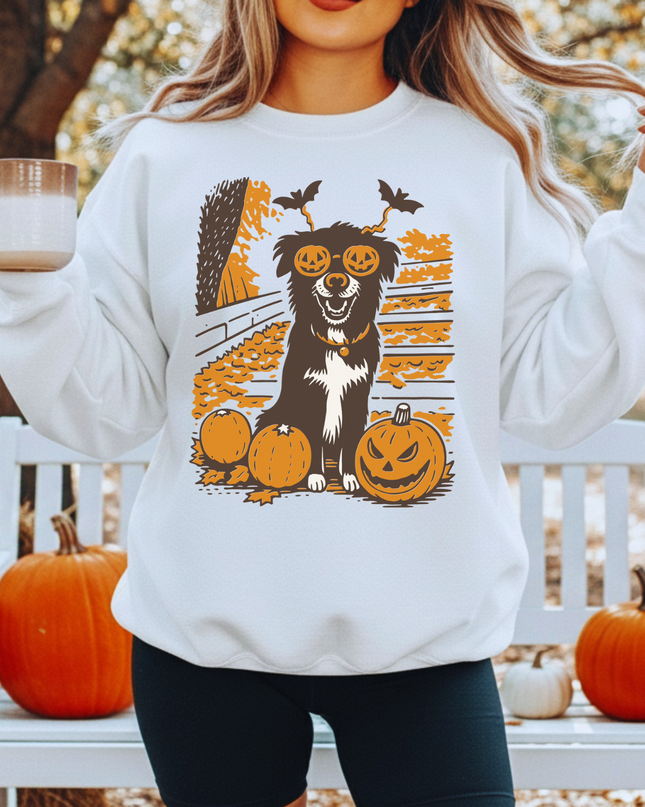 Halloween Themed Unisex Sweatshirt, Cozy Fall Apparel, Dog Lover Gift, Pumpkin Decor, Casual Fall Fashion, Spooky Season Sweatshirt