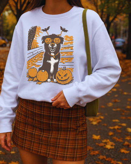 Halloween Themed Unisex Sweatshirt, Cozy Fall Apparel, Dog Lover Gift, Pumpkin Decor, Casual Fall Fashion, Spooky Season Sweatshirt