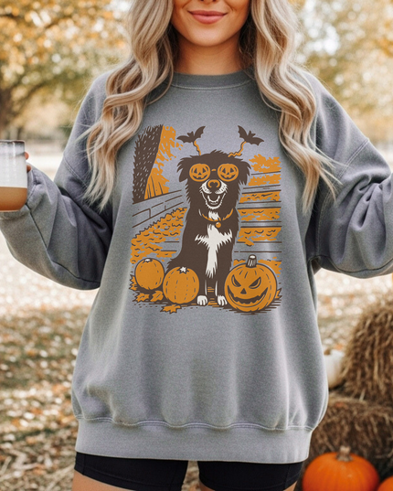 Halloween Themed Unisex Sweatshirt, Cozy Fall Apparel, Dog Lover Gift, Pumpkin Decor, Casual Fall Fashion, Spooky Season Sweatshirt